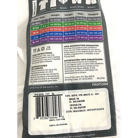 Fruit of the Loom Tank Top Undershirt Boys' White Cotton Size XL 18-20 6 Pack - Picture 8 of 8